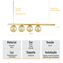 Ver imagem 5 de Lustre Pendente Figo Ouro - 4 Globos Esfera de Vidro Âmbar