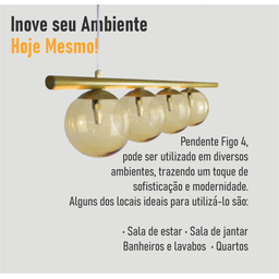 Lustre Pendente Figo Ouro - 4 Globos Esfera de Vidro Âmbar - 7