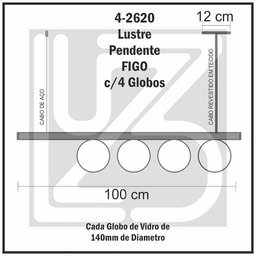 Lustre Pendente Figo Ouro - 4 Globos Esfera de Vidro Âmbar - 8