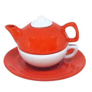 Bule , Xicara e Pires de Cerâmica:bule Laranja e Branco