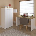 Ver imagem 1 de Escrivaninha Mesa Escritório Toq com Armário Minimalista Olmo/Branco 2 Portas Olmo com Branco Marrom Artany