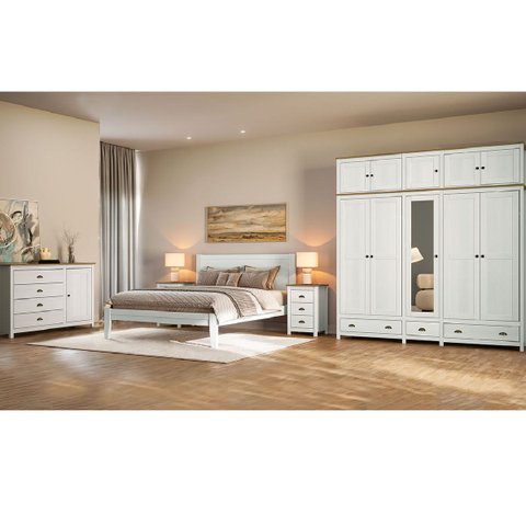 Conjunto Quarto Branco Topázio: Guarda-roupa 10 Portas, Cômoda, Cama Casal e 2 Mesas de Cabeceiras