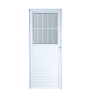 Ver imagem 1 de Porta Social com Postigo Vidro Boreal Alumínio Branco - Linha 25 - 210cm - 80cm - Direito