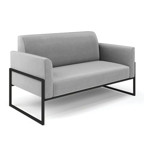 Sofá Namoradeira Base Industrial Alta Preto Marisa Suede D03 - D’Rossi Cinza