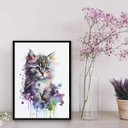 Ver imagem 2 de Quadro Decorativo Baby Cat Aquarela 24x18cm:Madeira preta