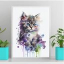 Ver imagem 1 de Quadro Decorativo Baby Cat Aquarela 24x18cm:Madeira preta
