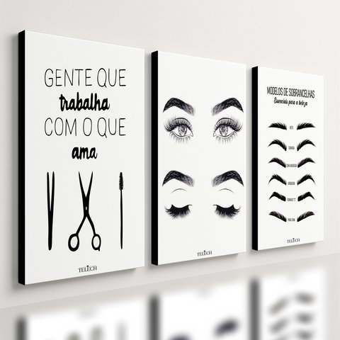 Kit 3 Quadro Decorativo Design Sobrancelha Salão Cílios Casa 28x20