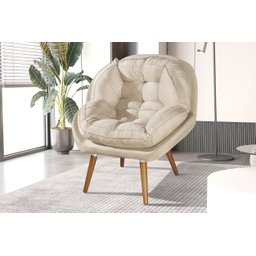 Poltrona Decorativa Sênior Suede Premium Pés de Madeira Cinza:bege - 1