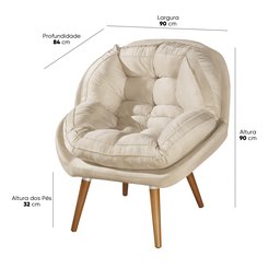 Poltrona Decorativa Sênior Suede Premium Pés de Madeira Cinza:bege - 3