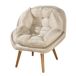 Poltrona Decorativa Sênior Suede Premium Pés de Madeira Cinza:bege - 2