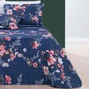 Ver imagem 1 de Kit Cobre Leito Colcha Celi Solteiro Dupla Face Micropercal 200 Fios 2 Peças - Azul Marinho Floral