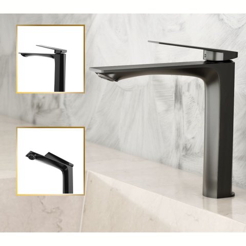 Torneira para Banheiro Atenas Preta 100% Metal Premium Baixa Quente e Frio