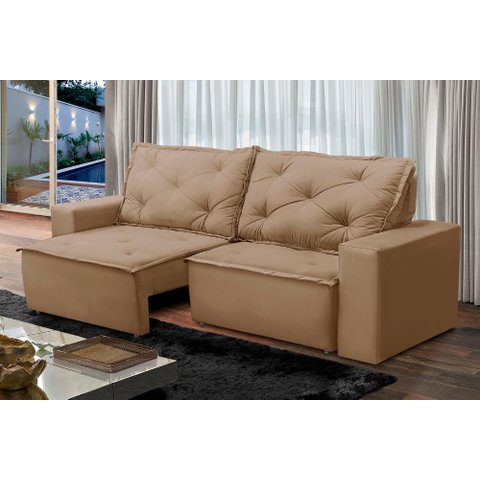 Sofá Retrátil e Reclinável 3 lugares com Molas 1,80m Ana Suede Cappuccino Adonai Estofados