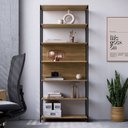 Ver mais imagens de Conjunto de Escritório Industrial Escrivanha em L com 3 Gavetas e 2 Estantes Nogal /Preto