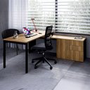 Ver imagem 4 de Mesa Escrivaninha em L com Balcão Lateral Gavetas Porta e 2 Estantes Escritório 3 Gavetas 180cm Industrial Executive Nogal E Preto