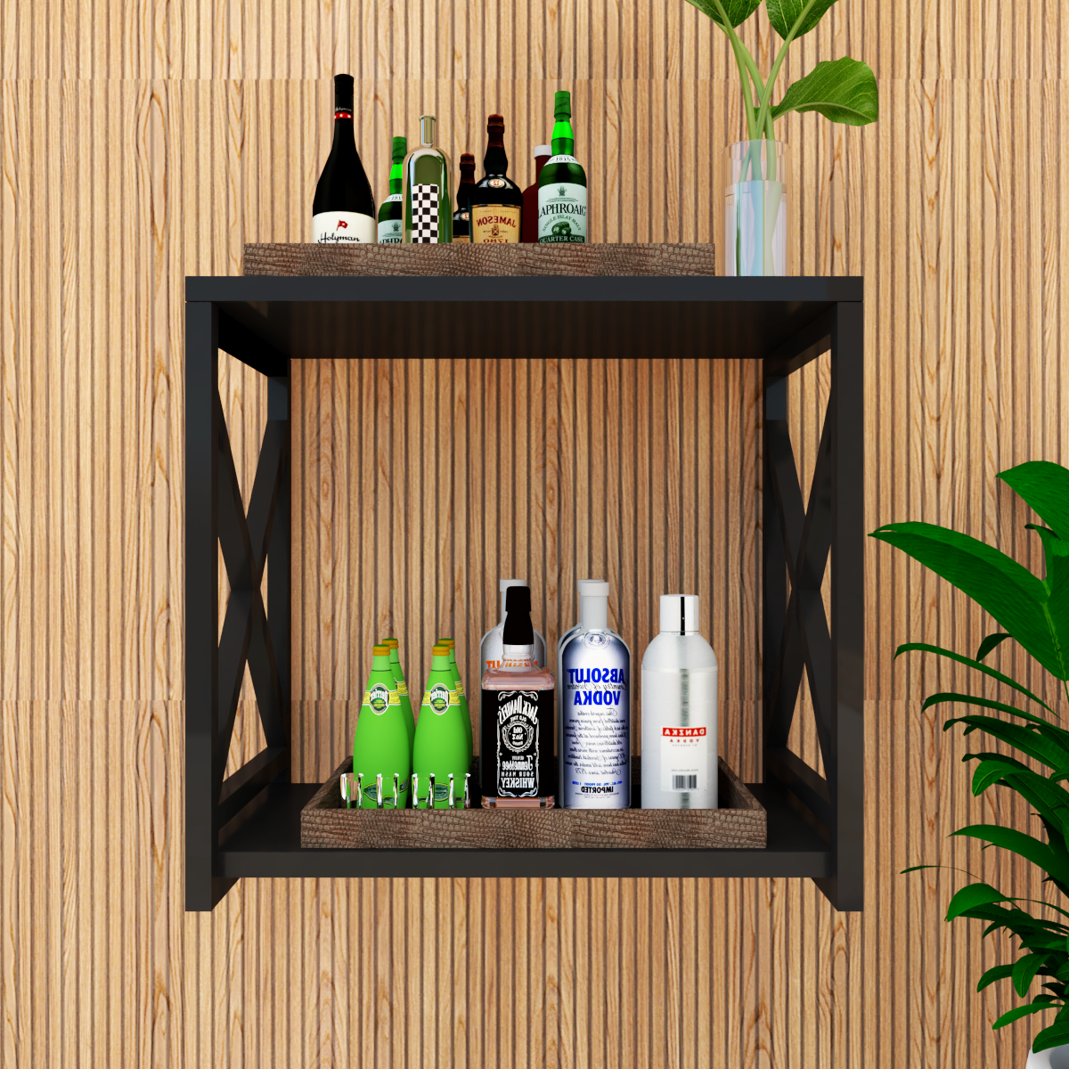 Adega Bar Industrial para Bebidas Prateleira Dupla Mdf Preto