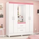 Ver imagem 2 de Guarda Roupa Capelinha Lord 4 Portas com Espelho Branco/rosa Demóbile