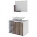 Ver imagem 2 de Armário de Banheiro com Cuba e Espelho 1 Porta 2 Prateleiras Branco Chess/Nogal 13689 - Compace