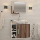 Ver imagem 1 de Armário de Banheiro com Cuba e Espelho 1 Porta 2 Prateleiras Branco Chess/Nogal 13689 - Compace