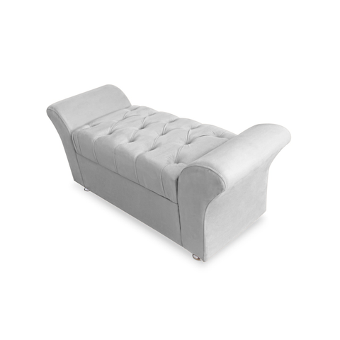 Recamier Calçadeira Baú Veneza Queen 160 cm Suede Branco LM DECOR