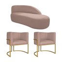 Ver imagem 1 de Kit Divã Luna 160cm Lado Direito e 02 Poltronas Base de Ferro Dourado Linho Rosê