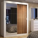 Ver imagem 1 de Guarda-Roupa Solteiro Madesa Denver 2 Portas de Correr com Espelho Branco/Rustic Cor:Branco/Rustic