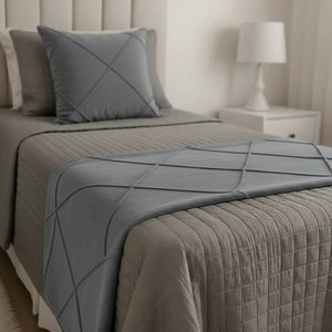 Peseira Drapeada Veludo Luxo 1,60x0,50m Dupla Face cama solteiro Cinza Claro