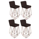 Ver imagem 1 de Kit 04 Banqueta Alta Com Encosto Loki Cozinha Bar Balcão Bistrô Ferro Bronze Suede Marrom -