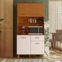 Ver imagem 6 de Kit Armário Cozinha New Izis 4 Portas Freijó Ripado Off White Poliman