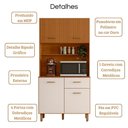 Ver imagem 3 de Kit Armário Cozinha New Izis 4 Portas Freijó Ripado Off White Poliman