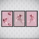 Ver imagem 1 de Kit 3 Quadros Flores Rosas Tinta 33x24cm - com vidro:Madeira preta