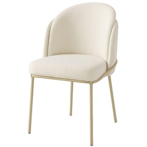 Cadeira Aurora Bouclé Off White Metal Champanhe