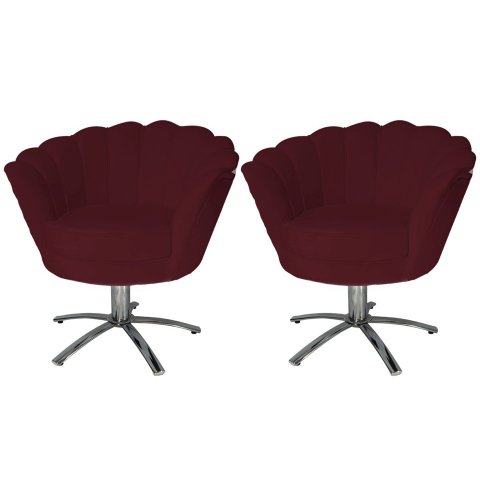 Kit 2 Poltronas Decorativa Pétala Base Giratória Metal Suede Marsala Ms Decor