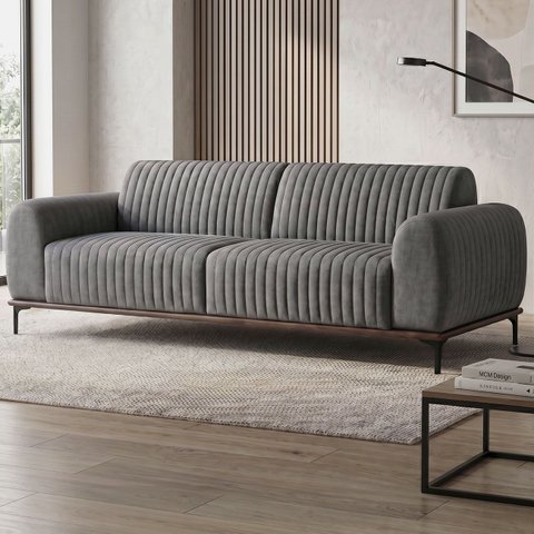 Sofá 150cm 2 Lugares Pés Preto Molino C-416 Linho Cinza