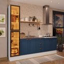 Ver imagem 1 de Cozinha Pérola com Rodapé e Cristaleira com LED 3 Peças 240 cm Yescasa Azul