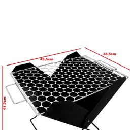 Churrasqueira Grelha Dobrável Portátil Grill Carvão Casa Camping Churrasco Grande Aço Preto - 4