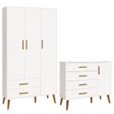 Ver imagem 2 de Comoda Sapateira e Guarda Roupa Isis Pés Retrô 3 Portas 2 Gavetas Branco Fosco Infantil Reller