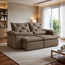 Ver imagem 1 de Sofá Retrátil e Reclinável 3 Lugares Suede Grécia 196cm Bege