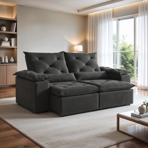 Sofá Retrátil e Reclinável 3 Lugares Suede Grécia 196cm Cinza
