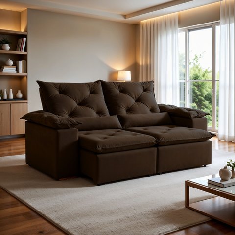 Sofá Retrátil e Reclinável 3 Lugares Suede Grécia 196cm Marrom