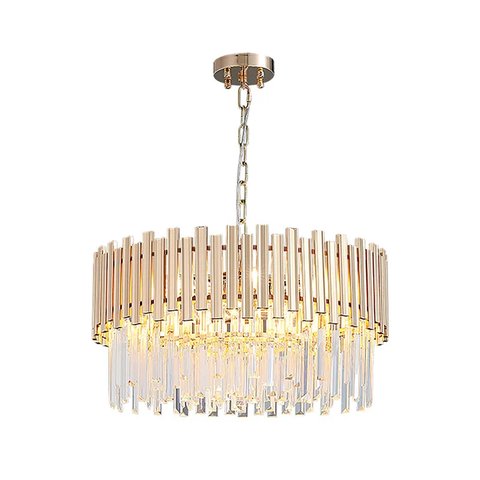 Lustre Redondo Metal Dourado com Cristais Transparente 9E14 52cm
