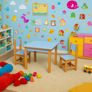 Mesa Infantil com 02 Cadeirinhas de Madeira Conjunto Lara Azul até 04 Anos