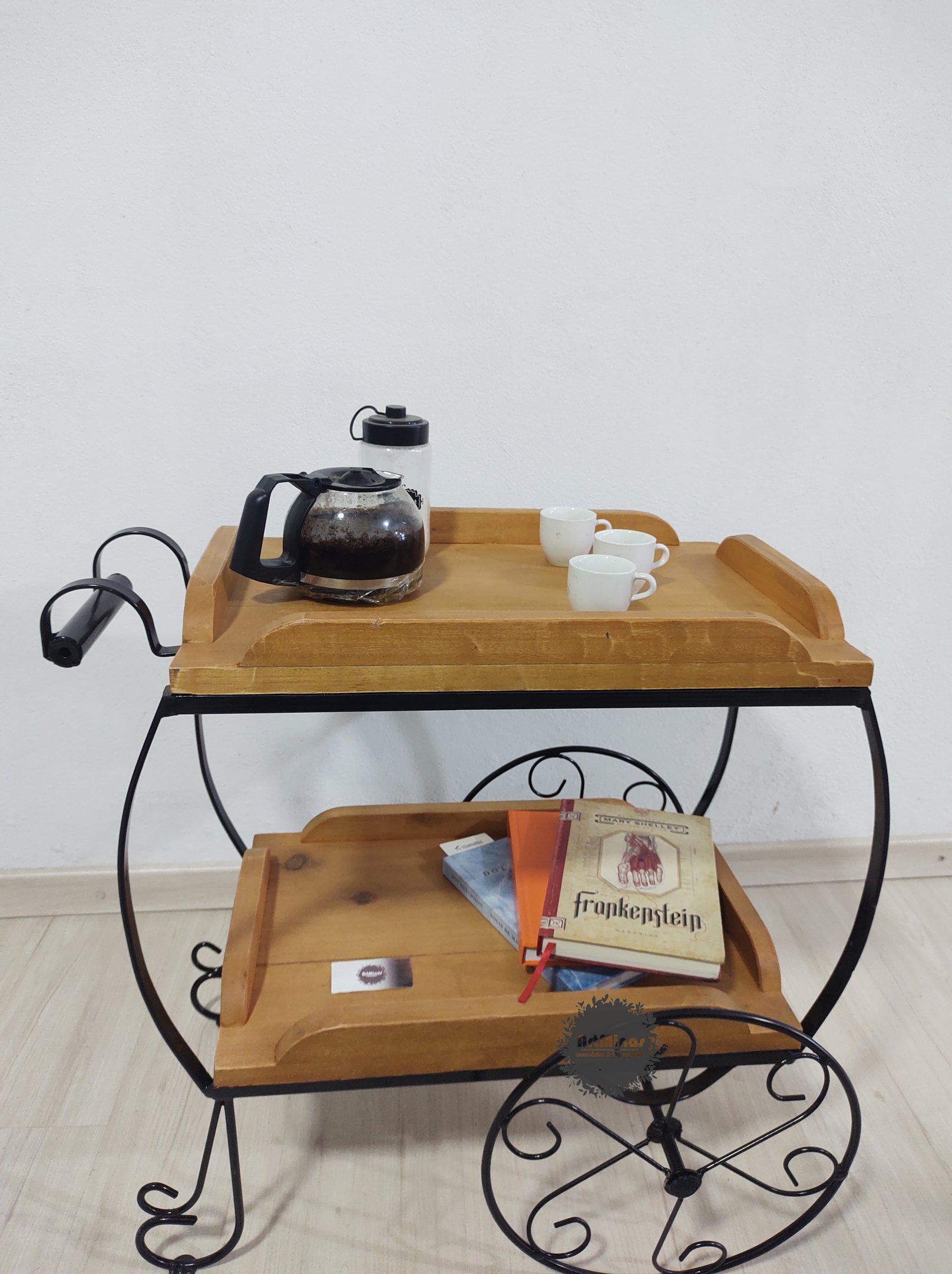 Carrinho de chá P rústico café/bares ferro madeira artesanato mineiro - 7