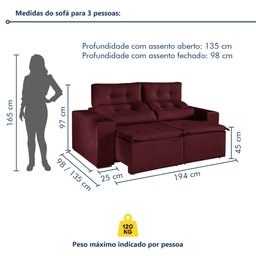 Sofá Retrátil e Reclinável 2 Lugares 194cm Libra - 8