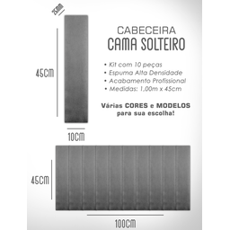 Kit 10 Cabeceiras Estofadas de Cama Box Comum Solteiro Modulada 1,00mx45cm - 7