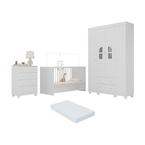Quarto de Bebê Completo com Berço 3 em 1 com Colchão Incluso Nina Multimóveis Mp4570