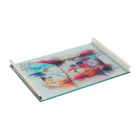 BANDEJA Vidro Arte Zilá/Alumínio 450 x 300 altura 35mm