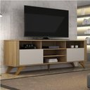 Ver imagem 1 de Rack Bancada 2 Portas Pés Madeira Maciça Mariana Vademoveis Cinamomo/off White