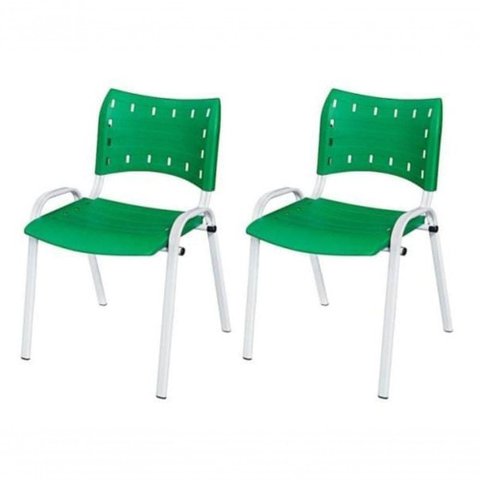 Cadeira Iso Base Branco , Escritório Verde - Kit 2 Un