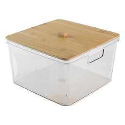 Caixa Organizadora Transparente com Tampa de Bambu 27x27x17cm- Jolitex - 1